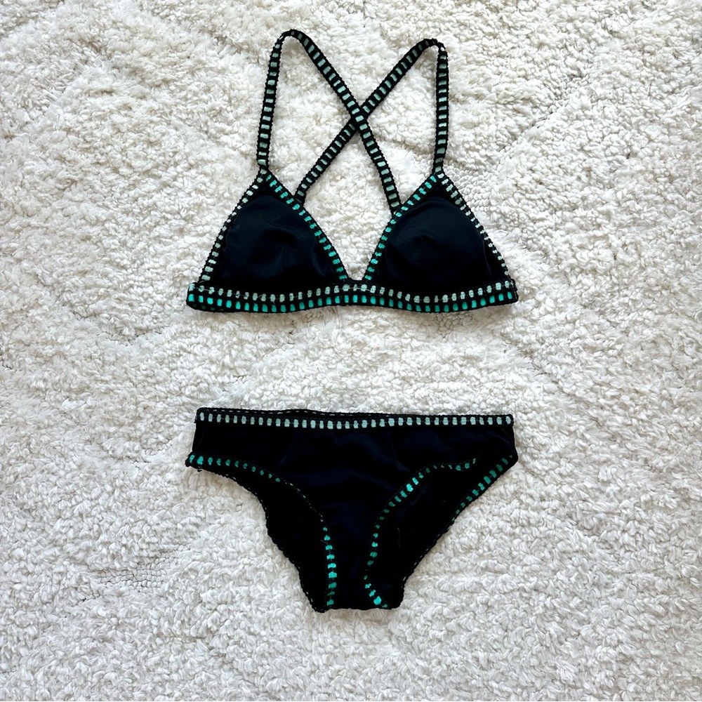 Victoria’s Secret Black and Teal Bikini Top and Bottoms